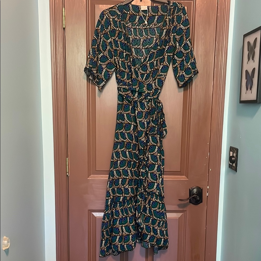 Silk & Salt Green Patterned Dress L NWT